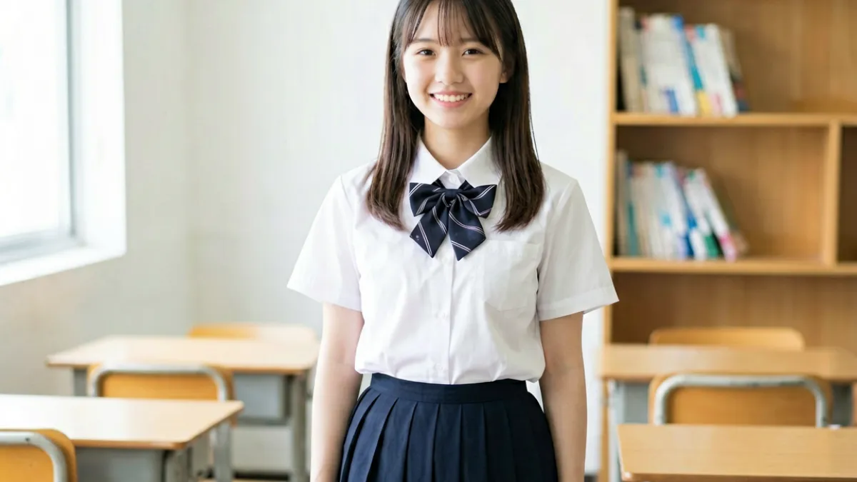 桃乃木香奈出道早期拍摄现场，身穿制服展现清纯邻家少女气质